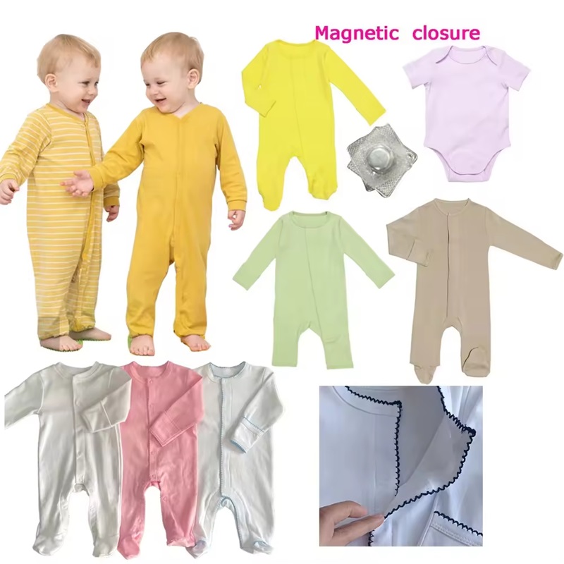 Individualus 100% medvilnės kūdikio magnetinis Snap Onesie